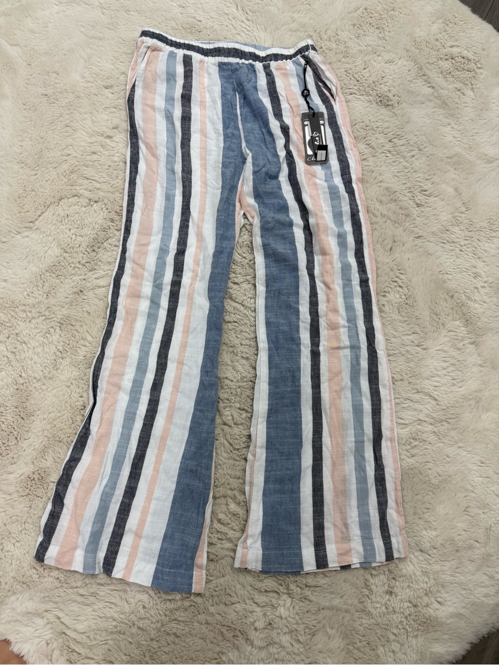 Charlie B Striped Wide-Leg Pants - Blue, Peach, White, Gray